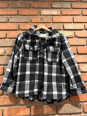 Old Navy Black and White Plaid Shacket Jacket Girls L